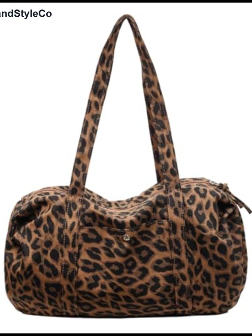 Y2K Leopard Print Nylon Shoulder Bag Retro Boston Barrel Handbag for Commute